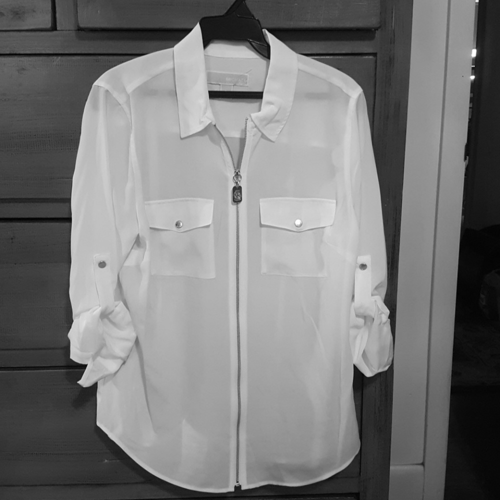 Michael Michael Kors White Zip Front Shirt